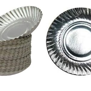 Disposable Silver Paper Plates Small, 7 inches,(Pack of 100 Pieces) Paper Plates Disposable for Party/Disposable Paper Plates/Silver Coated Disposable Plates